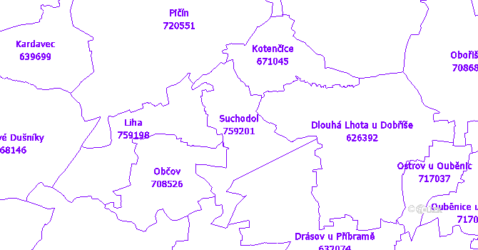 Katastrální mapa Suchodol - přehledová mapa katastrálního území