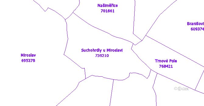Katastrální mapa Suchohrdly u Miroslavi - přehledová mapa katastrálního území