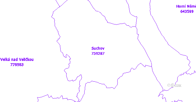 Katastrální mapa Suchov - přehledová mapa katastrálního území