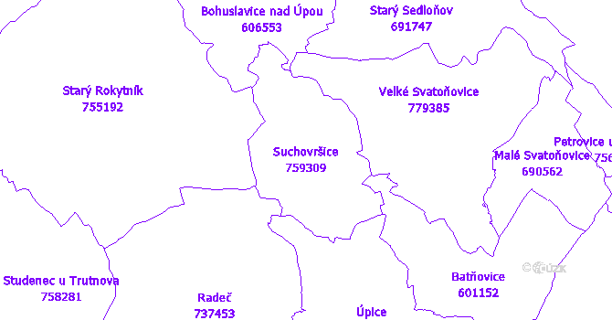 Katastrální mapa Suchovršice - přehledová mapa katastrálního území