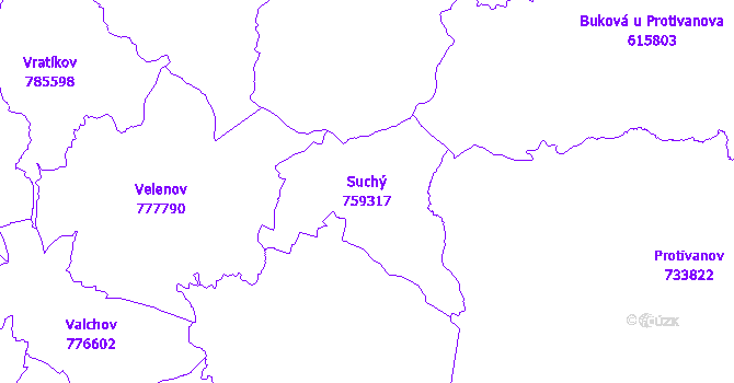 Katastrální mapa Suchý - přehledová mapa katastrálního území