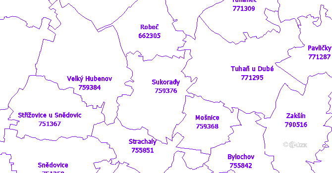 Katastrální mapa Sukorady - přehledová mapa katastrálního území