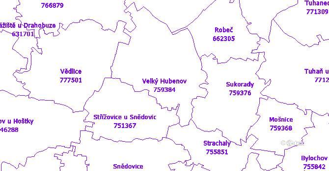 Katastrální mapa Velký Hubenov - přehledová mapa katastrálního území