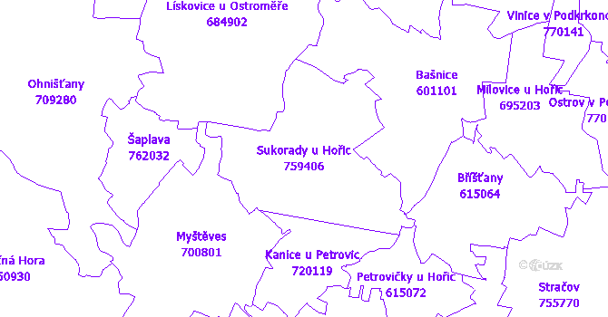 Katastrální mapa Sukorady u Hořic - přehledová mapa katastrálního území