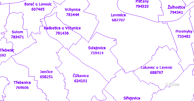 Katastrální mapa Sulejovice - přehledová mapa katastrálního území