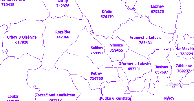 Katastrální mapa Sulíkov - přehledová mapa katastrálního území