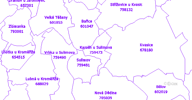 Katastrální mapa Karolín u Sulimova - přehledová mapa katastrálního území