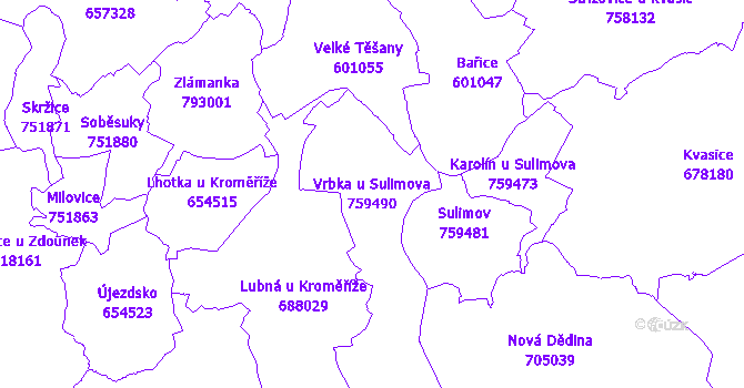 Katastrální mapa Vrbka u Sulimova - přehledová mapa katastrálního území