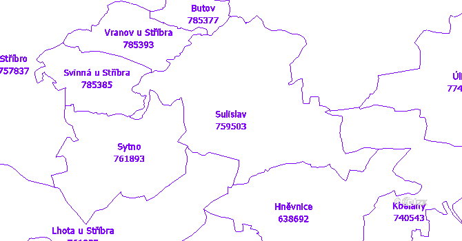 Katastrální mapa Sulislav - přehledová mapa katastrálního území