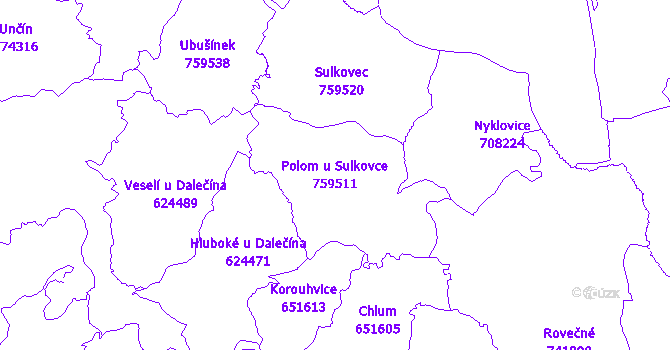Katastrální mapa Polom u Sulkovce - přehledová mapa katastrálního území