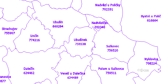 Katastrální mapa Ubušínek