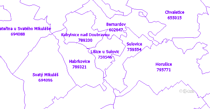 Katastrální mapa Lišice u Sulovic - přehledová mapa katastrálního území
