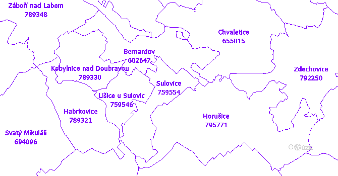 Katastrální mapa Sulovice - přehledová mapa katastrálního území