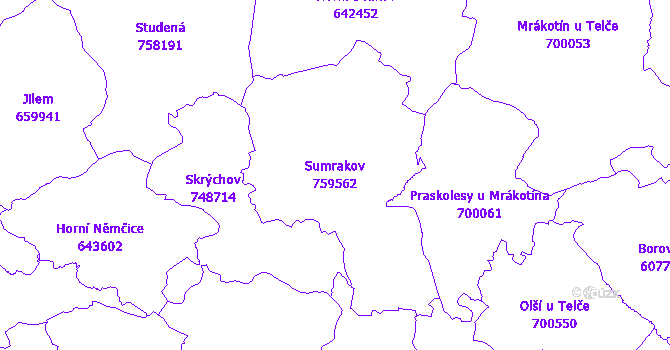 Katastrální mapa Sumrakov - přehledová mapa katastrálního území