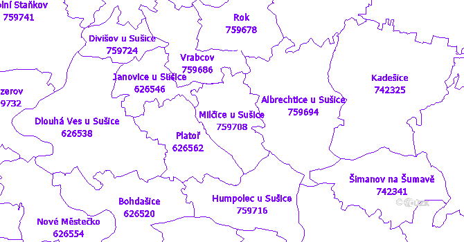 Katastrální mapa Milčice u Sušice