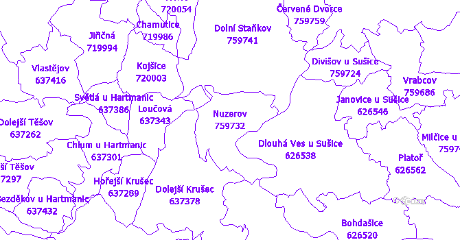 Katastrální mapa Nuzerov - přehledová mapa katastrálního území