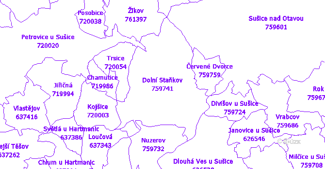 Katastrální mapa Dolní Staňkov - přehledová mapa katastrálního území