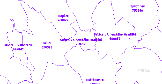 Katastrální mapa Sušice u Uherského Hradiště - přehledová mapa katastrálního území