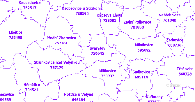 Katastrální mapa Svaryšov - přehledová mapa katastrálního území