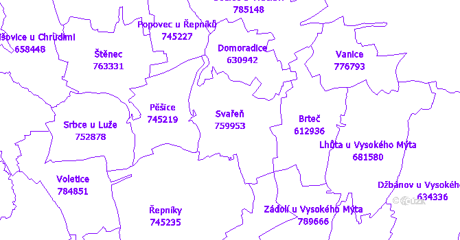 Katastrální mapa Svařeň - přehledová mapa katastrálního území