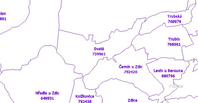 Katastrální mapa Svatá - přehledová mapa katastrálního území