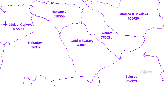 Katastrální mapa Čistá u Svatavy - přehledová mapa katastrálního území