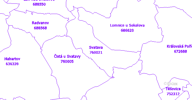Katastrální mapa Svatava - přehledová mapa katastrálního území