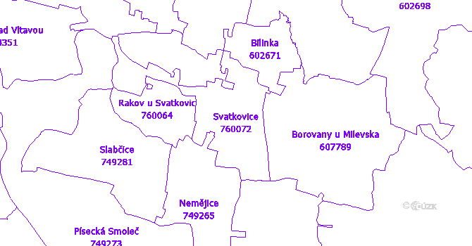 Katastrální mapa Svatkovice - přehledová mapa katastrálního území