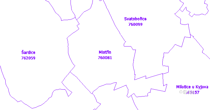 Katastrální mapa Mistřín - přehledová mapa katastrálního území