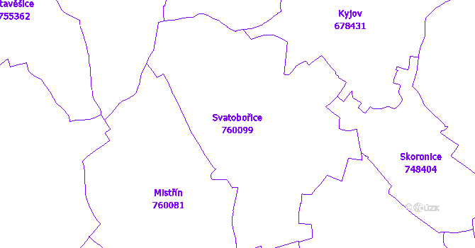 Katastrální mapa Svatobořice - přehledová mapa katastrálního území