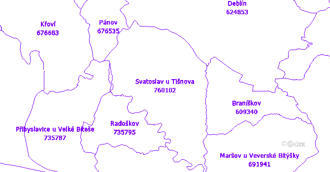 Katastrální mapa Svatoslav u Tišnova - přehledová mapa katastrálního území