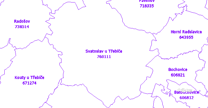 Katastrální mapa Svatoslav u Třebíče - přehledová mapa katastrálního území