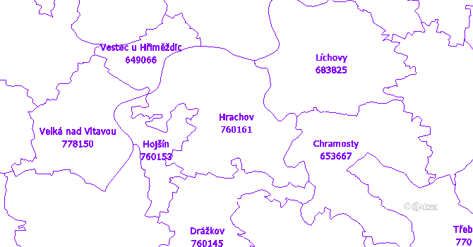 Katastrální mapa Hrachov - přehledová mapa katastrálního území