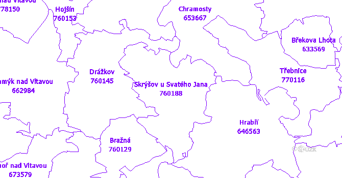 Katastrální mapa Skrýšov u Svatého Jana - přehledová mapa katastrálního území