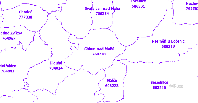 Katastrální mapa Chlum nad Malší - přehledová mapa katastrálního území