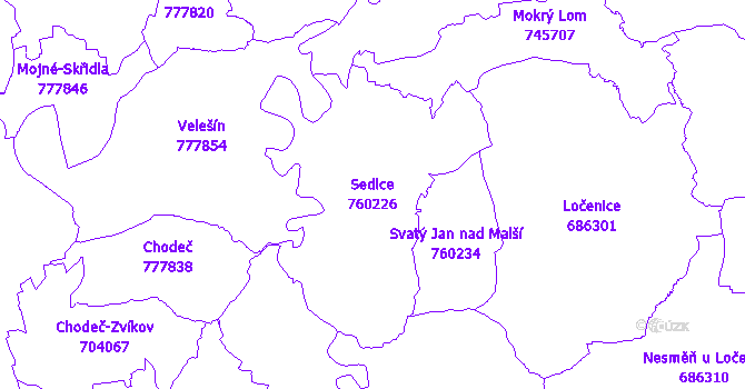 Katastrální mapa Sedlce - přehledová mapa katastrálního území