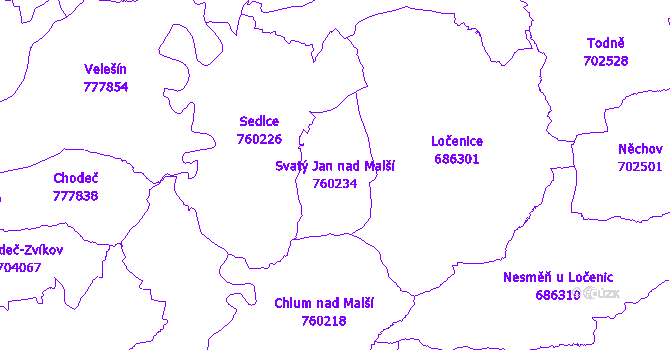 Katastrální mapa Svatý Jan nad Malší - přehledová mapa katastrálního území