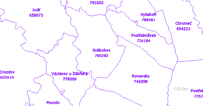 Katastrální mapa Svébohov - přehledová mapa katastrálního území
