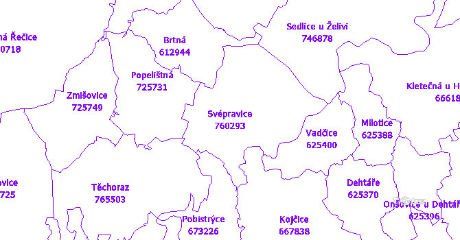 Katastrální mapa Svépravice - přehledová mapa katastrálního území