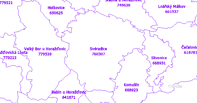 Katastrální mapa Svéradice - přehledová mapa katastrálního území