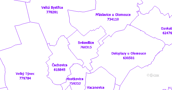 Katastrální mapa Svésedlice - přehledová mapa katastrálního území
