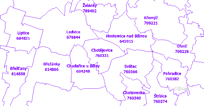 Katastrální mapa Chotějovice - přehledová mapa katastrálního území