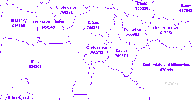 Katastrální mapa Chotovenka - přehledová mapa katastrálního území