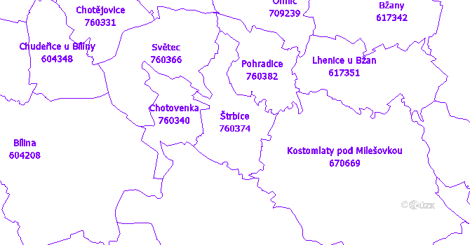 Katastrální mapa Štrbice - přehledová mapa katastrálního území