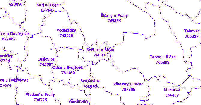 Katastrální mapa Světice u Říčan - přehledová mapa katastrálního území