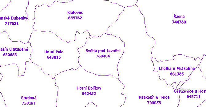 Katastrální mapa Světlá pod Javořicí - přehledová mapa katastrálního území