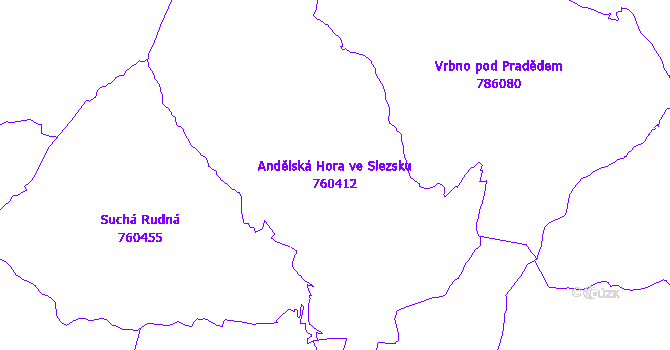 Katastrální mapa Andělská Hora ve Slezsku - přehledová mapa katastrálního území