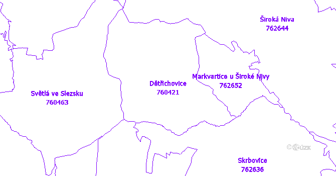 Katastrální mapa Dětřichovice - přehledová mapa katastrálního území