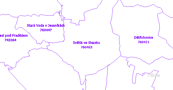 Katastrální mapa Světlá ve Slezsku - přehledová mapa katastrálního území