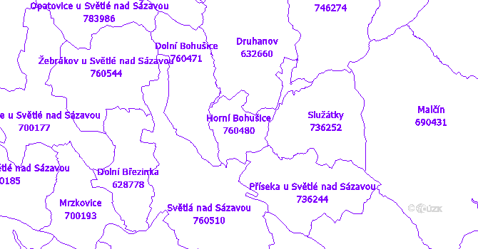 Katastrální mapa Horní Bohušice - přehledová mapa katastrálního území